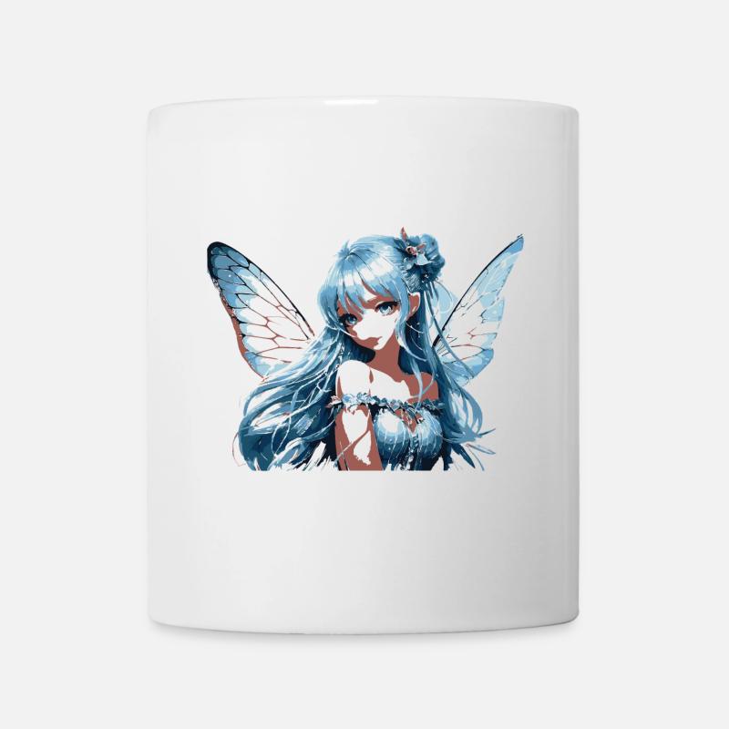 Blauer Feenflügel mit Blumen - Tasse - Weiß