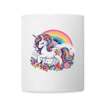 Licorne avec des fleurs et arc-en-ciel - Mug blanc - blanc - Devant