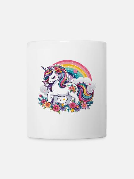 Licorne avec des fleurs et arc-en-ciel - Mug blanc - blanc