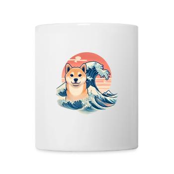 Shiba Inu with Japanese Wave Art - Mug - white - Front
