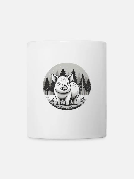 Rustikale Schwein-Illustration im Wald - Tasse - Weiß