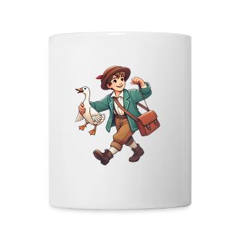 Vintage Junge mit Ente Illustration - Tasse - Weiß - Vorne