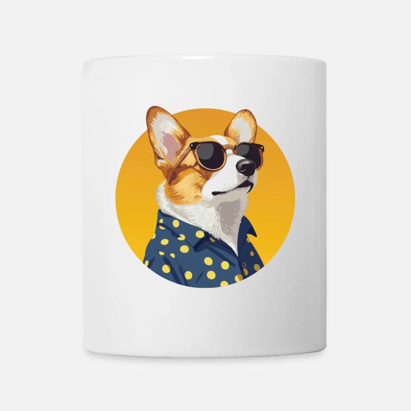 Stylish Corgi Dog in a Polka Dot Shirt - Mug - white
