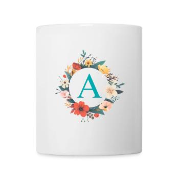 Un monogramme, couronne de fleurs, personnalisable - Mug blanc - blanc - Devant