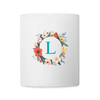 L Monogram, Couronne de fleurs, Personnalisable - Mug blanc - blanc - Devant