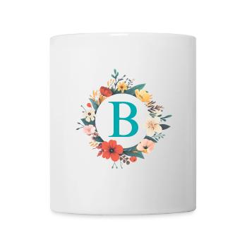 B Monogram, Flower Wreath, Personalizable - Mug - white - Front