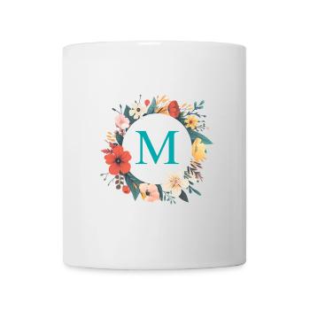 M Monogram, Couronne de fleurs, Personnalisable - Mug blanc - blanc - Devant