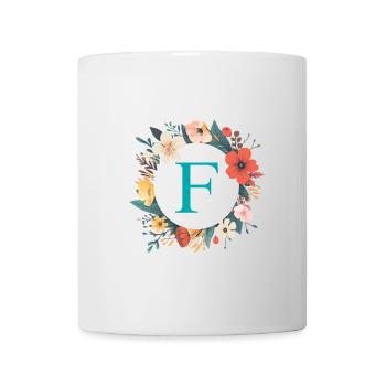 F Monogramm, Blumen-Kranz, personalisierbar - Tasse - Weiß - Vorne