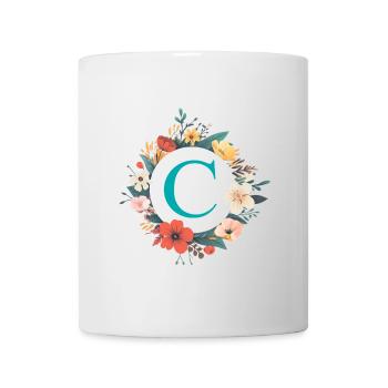 C Monogram, Couronne de fleurs, Personnalisable - Mug blanc - blanc - Devant