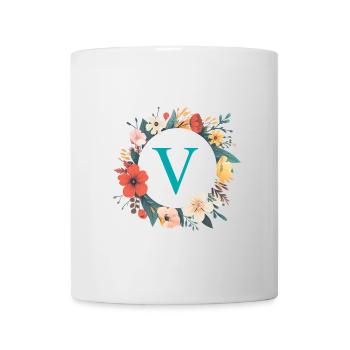 V Monogram, Flower Wreath, Personalizable - Mug - white - Front