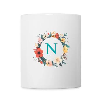 N Monogram, Couronne de fleurs, Personnalisable - Mug blanc - blanc - Devant