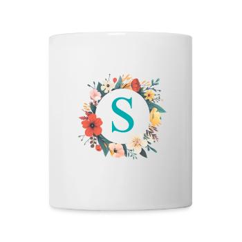S monogramme, Couronne de fleurs, Personnalisable - Mug blanc - blanc - Devant