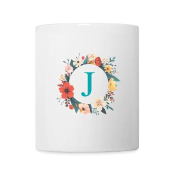 J Monogram, Couronne de fleurs, Personnalisable - Mug blanc - blanc - Devant