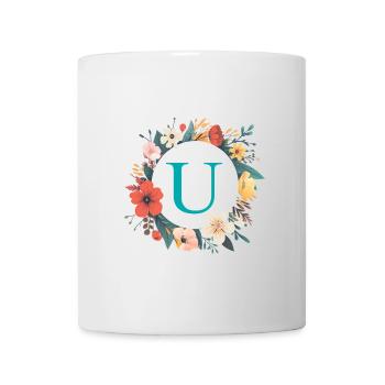 U Monogram, Flower Wreath, Personalizable - Mug - white - Front