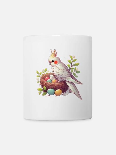 Nymphensittich-Nest mit Eiern Illustration - Tasse - Weiß