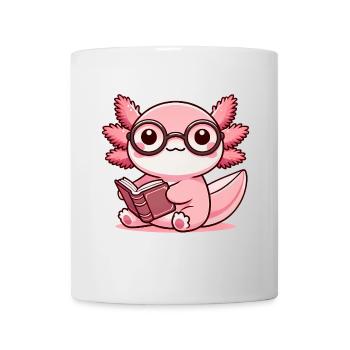 Cute Axolotl with Glasses Reading Book - Mug - white - Front