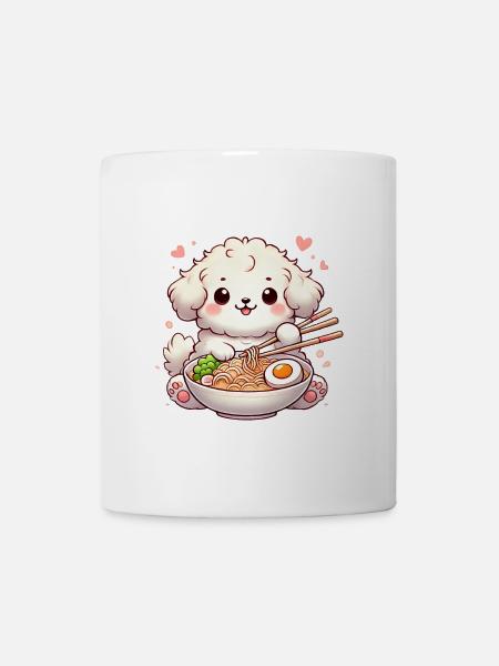 adorable chiot mangeant des ramen, illustration - Mug blanc - blanc