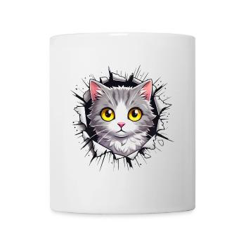 Peeking Cat Through Jagged Hole - Mug - white - Front