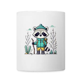 Abenteuerlustiger Waschbär im Wanderoutfit - Tasse - Weiß - Vorne