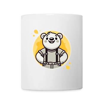 Cheerful Bear in Suspenders Badge - Mug - white - Front