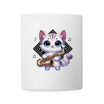 Adorable Cat with Saxophone Design - Mug - white - Front