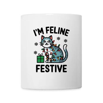 Festliche Katze in Weihnachtsbeleuchtung - Tasse - Weiß - Vorne