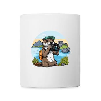 Verspielte Linse: Cartoon Otter mit Kamera - Tasse - Weiß - Vorne