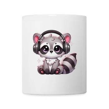 Niedlicher Waschbär mit Kopfhörern Cartoon - Tasse - Weiß - Vorne