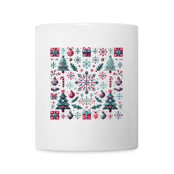 Festive Pixel Art Christmas Pattern - Mug - white - Front