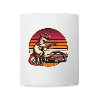 Retro TRex Gitarrist mit Sportwagen - Tasse - Weiß - Vorne
