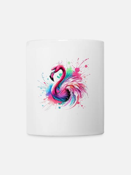 Flamingo Buntes Aquarell - Tasse - Weiß