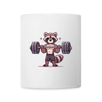 Muscular Raccoon Lifting Weights - Mug - white - Front