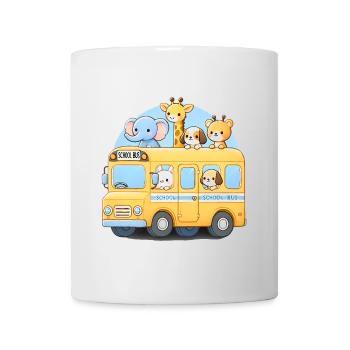 Cute Animal School Bus Illustration - Mug - white - Front