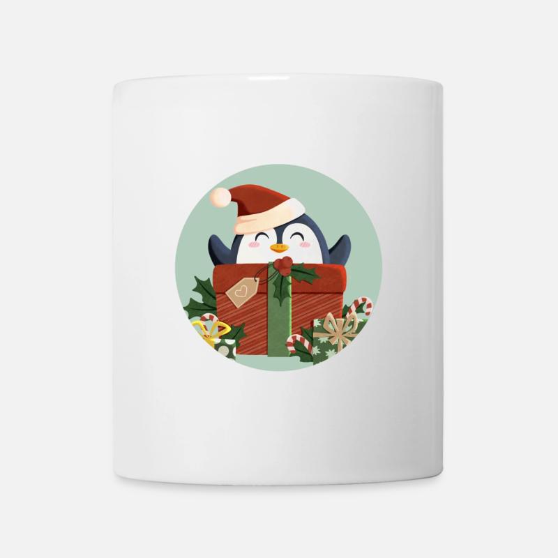 Cute Penguin with Gift and Santa Hat - Mug - white