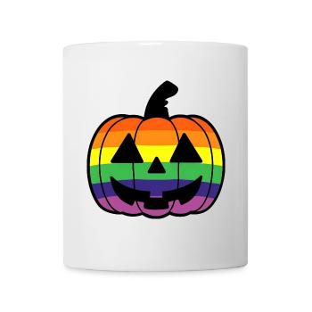 Kürbis Cartoon mit Regenbogen Pride Flagge Farben - Tasse - Weiß - Vorne