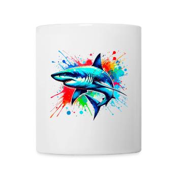 Hai in bunter Aquarellmalerei - Tasse - Weiß - Vorne
