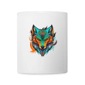 Une tête de loup colorée : un carto drôle et fantaisiste - Mug blanc - blanc - Devant
