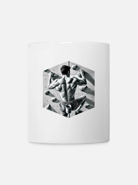 Graustufen-Kletterer-Illustration - Tasse - Weiß