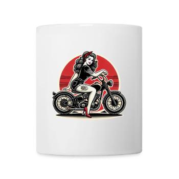 PinUp Girl auf Motorrad Design - Tasse - Weiß - Vorne