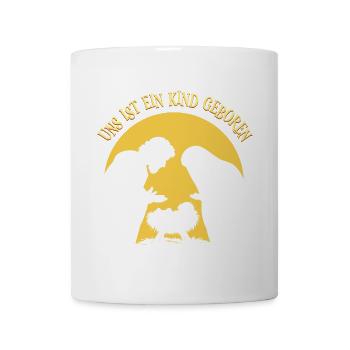 Uns ist ein Kind geboren Krippe Weihnachten Jesus - Tasse - Weiß - Vorne