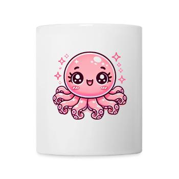 Adorable Pink Octopus Cartoon Design - Mug - white - Front