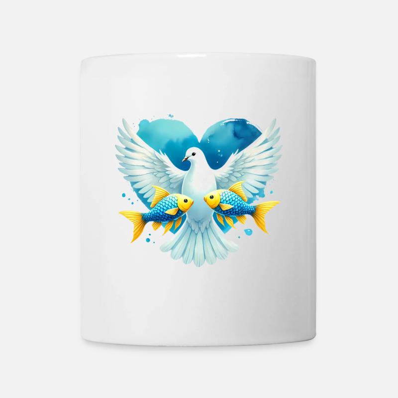 Friedenstaube mit blauem Herzfisch - Tasse - Weiß