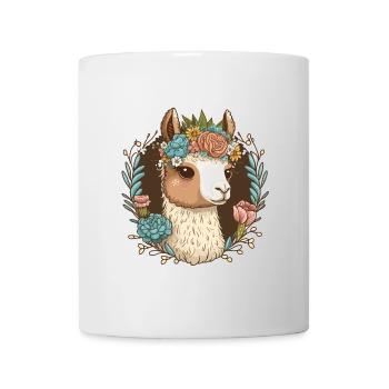 A Lamas Floral Elegance : Illustration mignonne avec F - Mug blanc - blanc - Devant