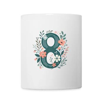 Blumen Zahl 8 Design - Tasse - Weiß - Vorne
