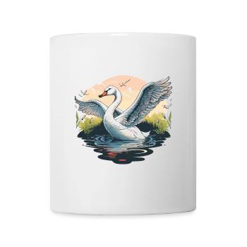 Ruhige Eleganz: Ein majestätischer weißer Schwan gleitet - Tasse - Weiß - Vorne