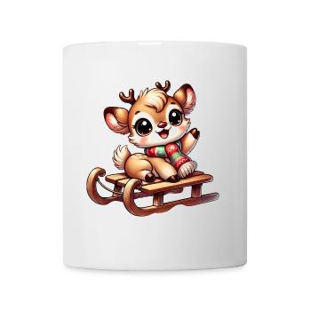 Cute reindeer design on a sleigh - Mug - white - Front