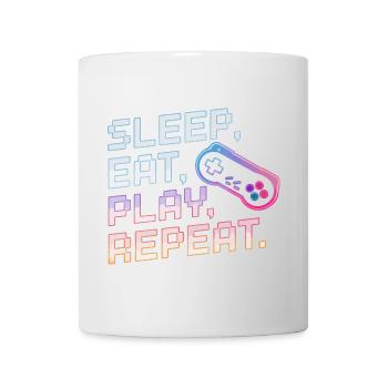 Schlaf Essen Spielen Wiederholen Gaming Design - Tasse - Weiß - Vorne
