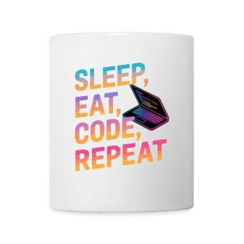 Schlafen, Essen, Programmieren, Wiederholen - Tasse - Weiß - Vorne