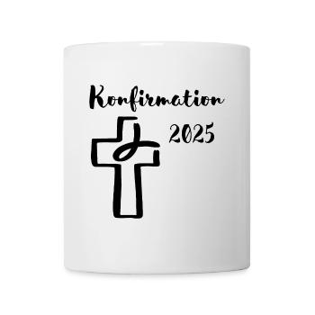Konfirmation 2025 Fisch taucht ins Kreuz - Tasse - Weiß - Vorne