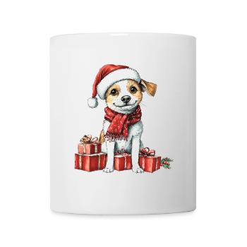 Weihnachts-Welpe mit Geschenken - Tasse - Weiß - Vorne